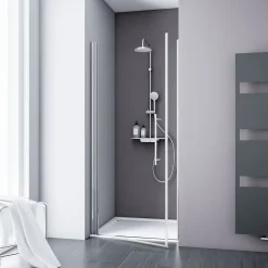 Porte de douche pivotante l.70 x H.192 cm, verre transparent anticalcaire, profilé chromé, Schulte NewStyle