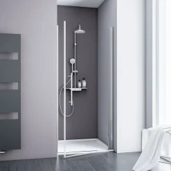 Porte de douche pivotante l.70 x H.192 cm, verre transparent anticalcaire, profilé chromé, Schulte NewStyle