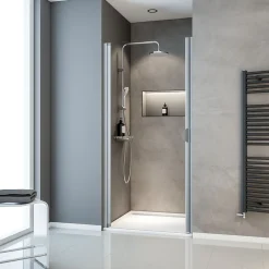 Porte de douche pivotante l.80 x H.180 cm, verre transparent, profilé blanc, Schulte Sunny I