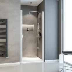 Porte de douche pivotante l.80 x H.180 cm, verre transparent, profilé alu-argenté, Schulte Sunny I