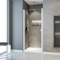 Porte de douche pivotante l.80 x H.180 cm, verre transparent, profilé alu-argenté, Schulte Sunny I