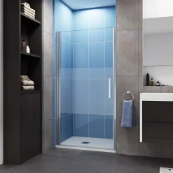 Porte de Douche Pivotante 70x185cm en 6mm verre bande central Dépoli et Anticalcaire - Installation à gauche en niche