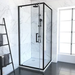 Porte de douche Pivotante et retour 90x90x200 - Profilés noir mat - CRUSH PIVOTANTE
