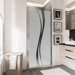 Porte de douche pivotante l.80 x H.192 cm, verre transparent anticalcaire, décor Liane, profilé chromé, Schulte NewStyle