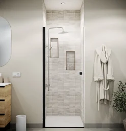 Porte de Douche pivotante 90x180 cm en Verre Trempe 5 mm - Finition Noire - DARK ELEMENTARY