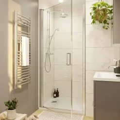 Porte de douche pivotante l.80 x H.195 cm, verre transparent, profilés alu chrome, GoodHome Ledava