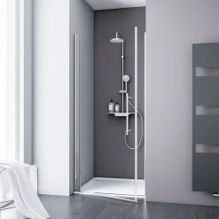 Porte de douche pivotante en niche, l.60 x H.192 cm, verre transparent, profilé chromé, Schulte NewStyle