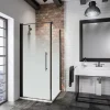 Porte de douche pivotante et paroi latérale l.80 x L.80 x H.190 cm, profilé noir, verre brume, Schulte NewStyle