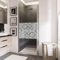 Porte de douche pivotante l.90 x H.192 cm, verre transparent anticalcaire, décor Cercles, profilé chromé, Schulte NewStyle