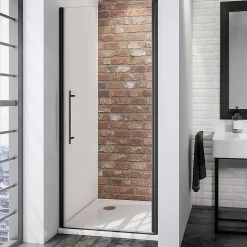 Porte de douche pivotante l.70 x H.192 cm, verre transparent anticalcaire, profilé noir mat, Schulte NewStyle