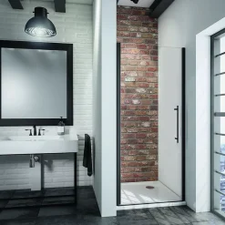 Porte de douche pivotante l.70 x H.192 cm, verre transparent anticalcaire, profilé noir mat, Schulte NewStyle