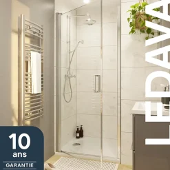 Porte de douche pivotante l.70 x H.195 cm, verre transparent, profilés alu chrome, GoodHome Ledava