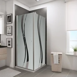 Porte de douche pivotante et paroi latérale 90 x 90 cm, Schulte NewStyle, verre transparent décor liane, profilés chromés