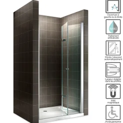 Porte de douche pliante MONA H.195 - largeur réglable de 84 à 88 cm verre transparent - Saniverre
