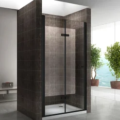 Porte de douche pliante MONABLACK H.195 largeur réglable 100 à 104 cm verre transparent - Saniverre