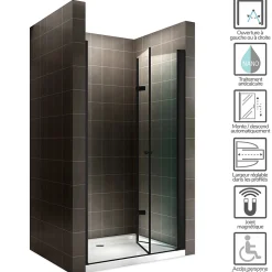 Porte de douche pliante MONABLACK H.195 largeur réglable 96 à 100 cm verre transparent - Saniverre