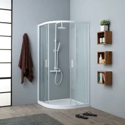 Porte De Douche Semi-Circulaire Avec Profilés Blancs 80X80 Cm - Venere