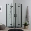Porte De Douche 80X100 Noire Mate Réversible Avec Deux Portes Battantes En Verre - London