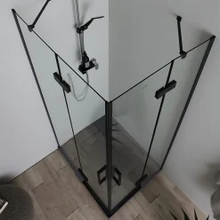 Porte De Douche 80X100 Noire Mate Réversible Avec Deux Portes Battantes En Verre - London