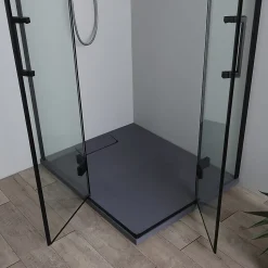 Porte De Douche 80X100 Noire Mate Réversible Avec Deux Portes Battantes En Verre - London