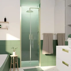 Portes de douche battantes 80 x 200 cm, profilés doré brossé, Galedo Saloon