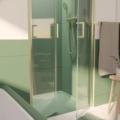 Portes de douche battantes 80 x 200 cm, profilés doré brossé, Galedo Saloon