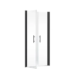 Portes de douche battantes l.90 x H.192 cm, verre transparent anticalcaire, profilé noir mat, Schulte NewStyle