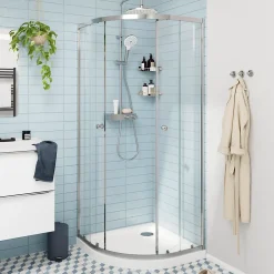 Portes de douche coulissantes accès d'angle quart de cercle l.80 x L.80 x H.195 cm, verre transparent, profilés alu chrome, GoodHome Ledava