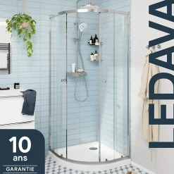 Portes de douche coulissantes accès d'angle quart de cercle l.80 x L.80 x H.195 cm, verre transparent, profilés alu chrome, GoodHome Ledava
