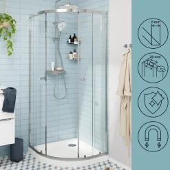 Portes de douche coulissantes accès d'angle quart de cercle l.80 x L.80 x H.195 cm, verre transparent, profilés alu chrome, GoodHome Ledava