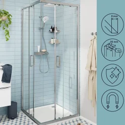 Portes de douche coulissantes accès d'angle l.90 x L.90 x H.195 cm, verre transparent, profilés alu chrome, GoodHome Ledava