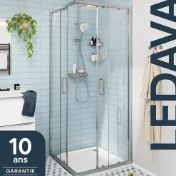 Portes de douche coulissantes accès d'angle l.90 x L.90 x H.195 cm, verre transparent, profilés alu chrome, GoodHome Ledava