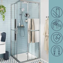 Portes de douche coulissantes accès d'angle l.80 x L.80 x H.195 cm, bandes miroir, profilés alu chrome, GoodHome Ledava