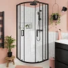 Portes de douche coulissantes accès d'angle quart de cercle l.90 x L.90 x H.195 cm, verre transparent, profilés alu noir, GoodHome Ledava