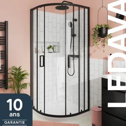 Portes de douche coulissantes accès d'angle quart de cercle l.90 x L.90 x H.195 cm, verre transparent, profilés alu noir, GoodHome Ledava