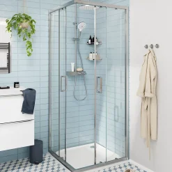Portes de douche coulissantes accès d'angle l.80 x L.80 x H.195 cm, verre transparent, profilés alu chrome, GoodHome Ledava