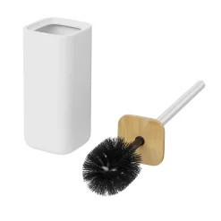 Pot à balai WC en céramique et bambou, blanc, GoodHome Cervia