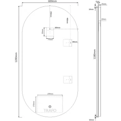 Project 60x120 cm miroir suspendu ovale avec éclairage LED 3 couleurs, film chauffant anti-buée et capteur (ZPROV12060LED)