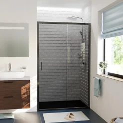 PURA Porte de douche 100x195cm coulissante anticalcaire avec profilés Noir mat (CERAHP100BGG)