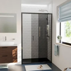PURA Porte de douche 100x195cm coulissante anticalcaire avec profilés Noir mat (CERAHP100BGG)