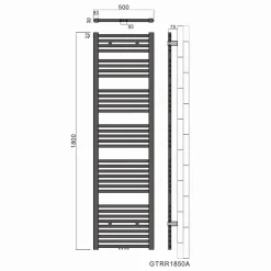 Radiateur à eau chaude SIRHONA Salle de bain Sèche-serviettes 1800x500x30mm - Vertical -Gris