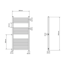 Radiateur de Salle de Bain, 600 x 1200 mm, en Acier, Blanc, Forme Droite