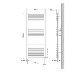Radiateur de Salle de Bain Electrique, Chrome, Elément Chauffant 900W