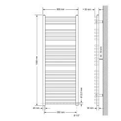 Radiateur de Salle de Bain Design Sahara, 600 x 1500 mm, Blanc, Forme Courbé
