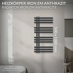Radiateur de salle de bain - 500 x 1000 mm - anthracite - radiateur sèche-serviettes - pas électrique