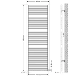 Radiateur de Salle de Bain Design Sahara, 600 x 1800 mm, Blanc, Forme Droite