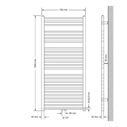 Radiateur Design Sahara Non Électrique - 750 x 1500 mm - Anthracite - Connexion Central - sans Kit de Raccordement - Forme Courbé