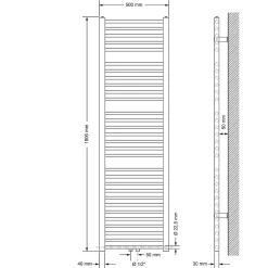 Radiateur Design Sahara Non Electrique - 500 x 1800 mm - Blanc - Connexion Central - sans Kit de Raccordement - Forme Droit