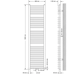 Radiateur Design Sahara Non Electrique - 400 x 1800 mm - Blanc - Connexion Central - sans Kit de Raccordement - Forme Courbé