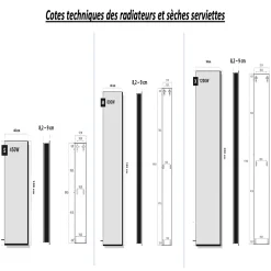Radiateur electrique 800W vertical 180x40 cm resine aspect ardoise gris clair
